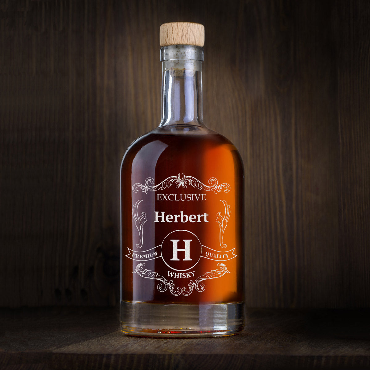 Flasche aus Glas 700 ml für Whisky mit personalisierter Gravur - Motiv Barock Rustikal