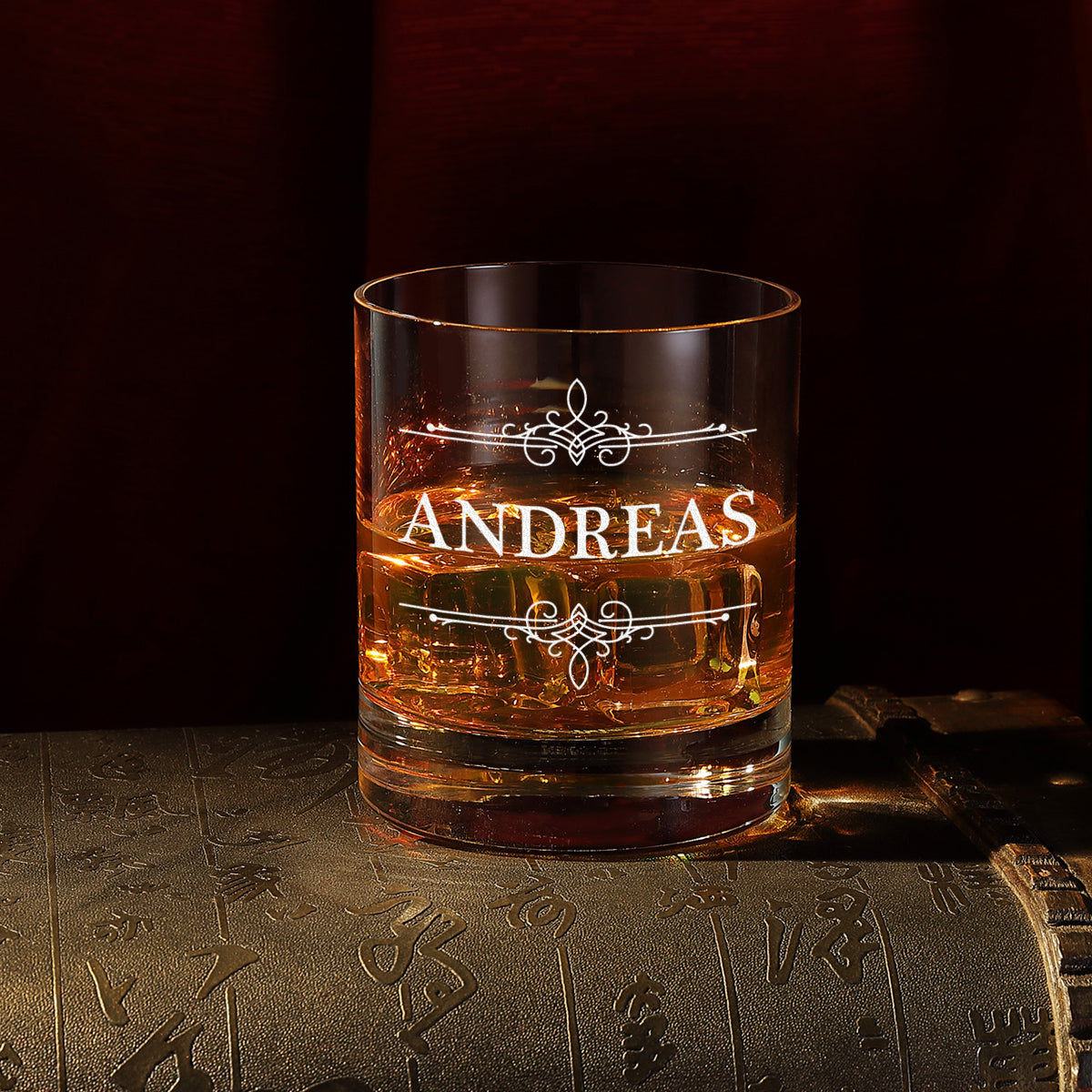 Personalisiertes Whiskyglas 320 ml mit Ornament Motiv - perfekt als Geschenk