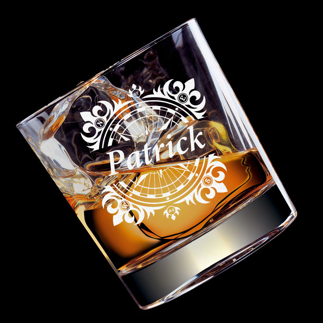 Elegantes Whiskyglas 320 ml mit personalisierter Gravur - Klassisches Ornament