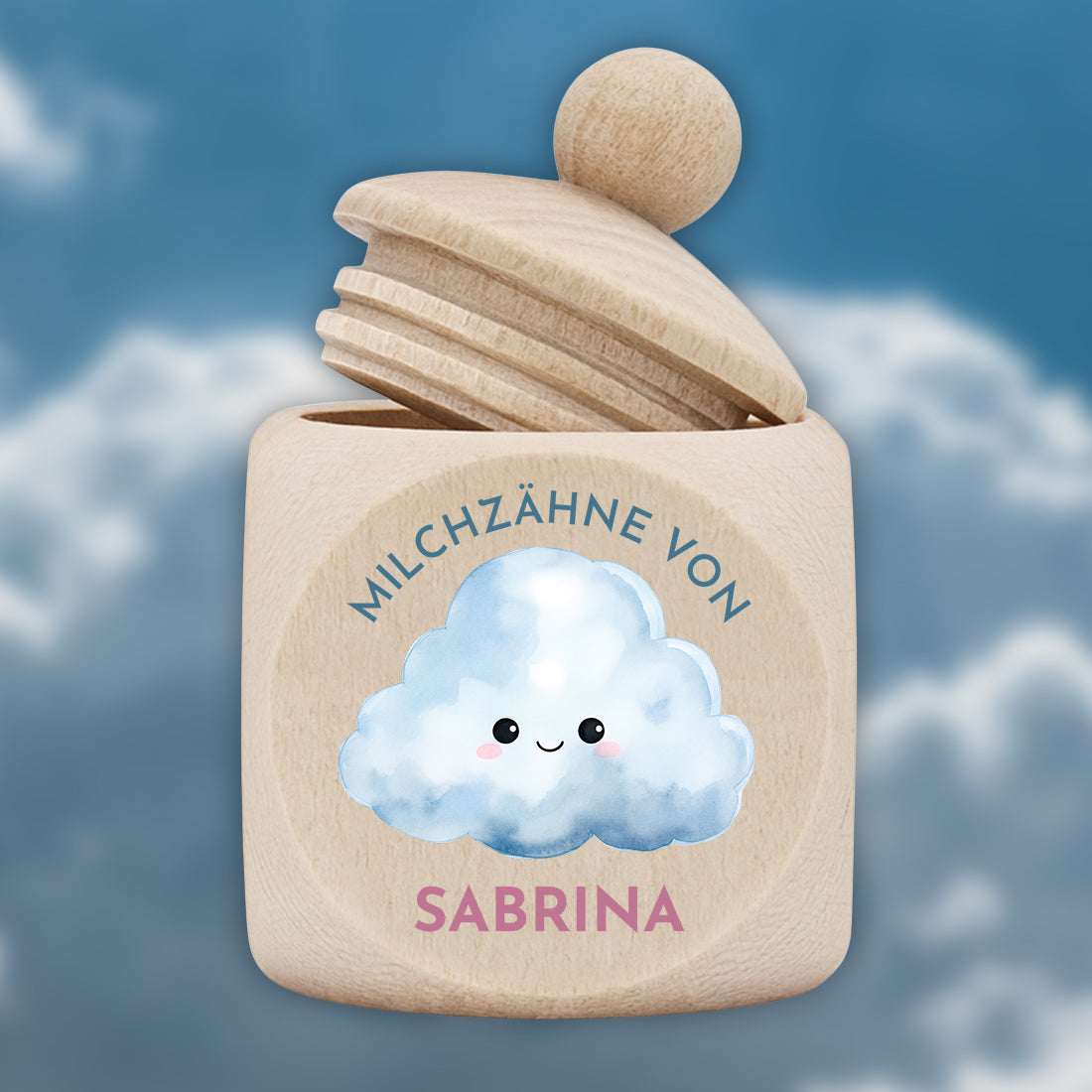 Zahndose aus Holz UV-Druck "Wolke" für Kinder