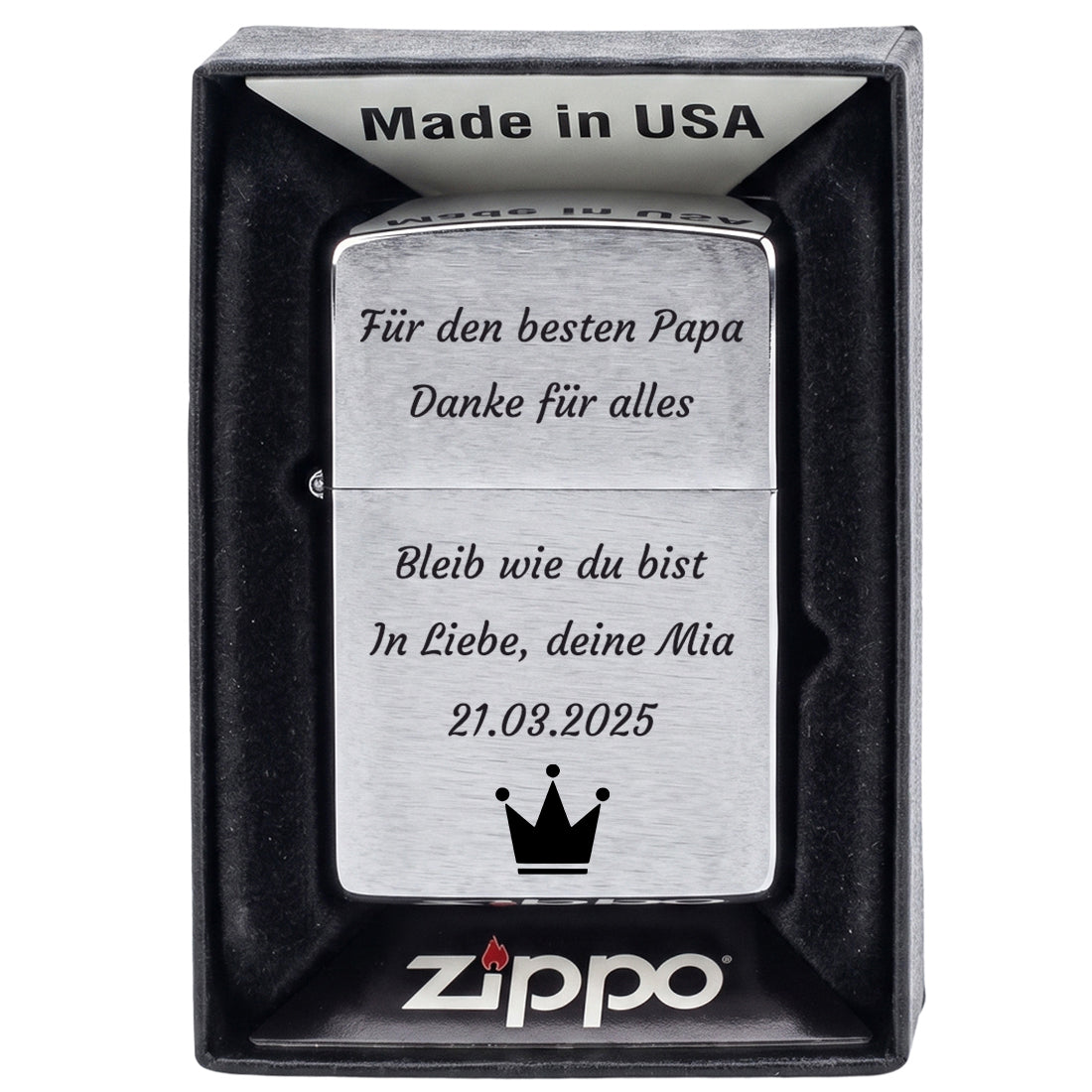 Zippo Feuerzeug mit Gravur und Kronen-Motiv