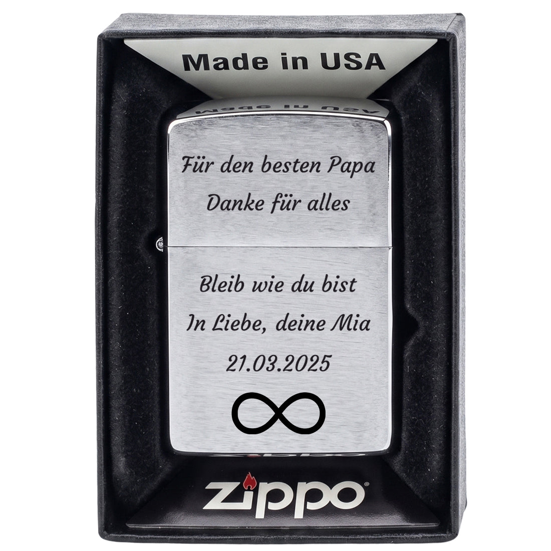 Zippo Feuerzeug mit Gravur und Infinity-Unendlichkeitszeichen