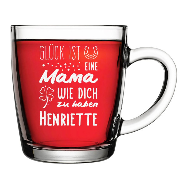 Teetasse aus Glas mit personalisierter Gravur für Mama