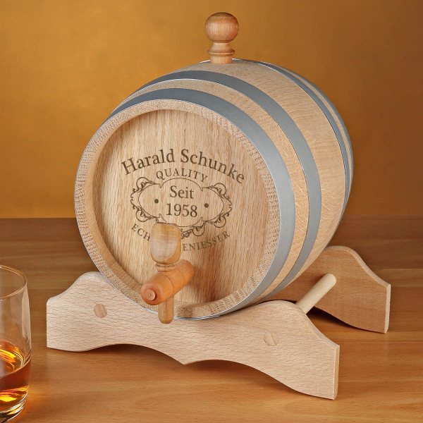 Holzfass mit Gravur Motiv Quality Whisky