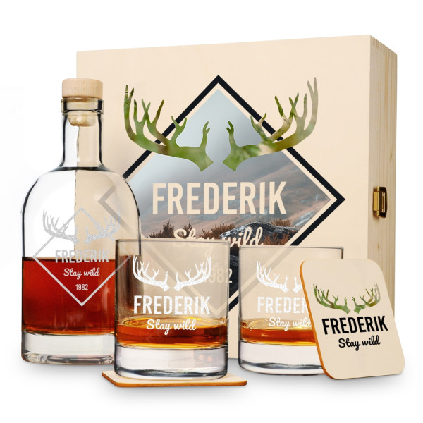 Whisky-Set mit personalisierter Holzkiste - Geschenkset für Männer