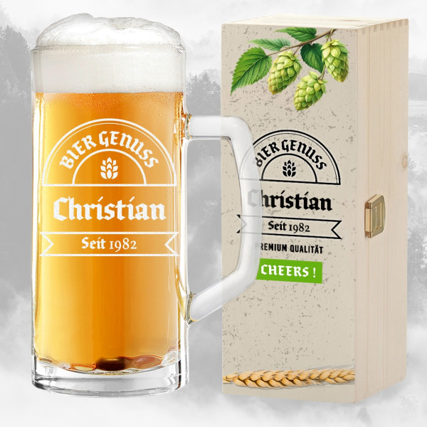 Bierkrug und Kiste Geschenkset mit Veredelung - Geschenk für Männer