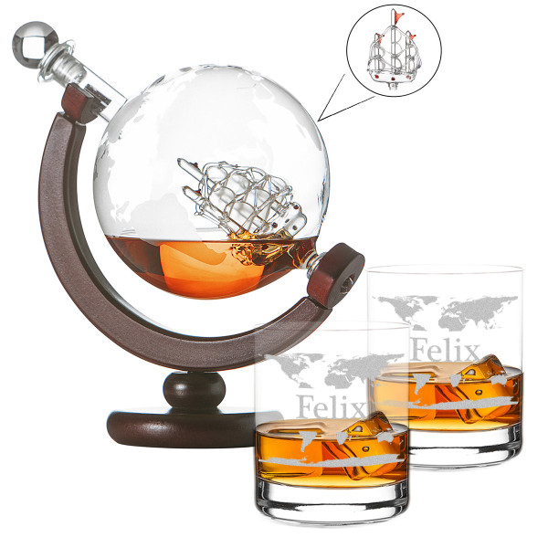 Whisky Dekanter Globus mit 2 Gläser