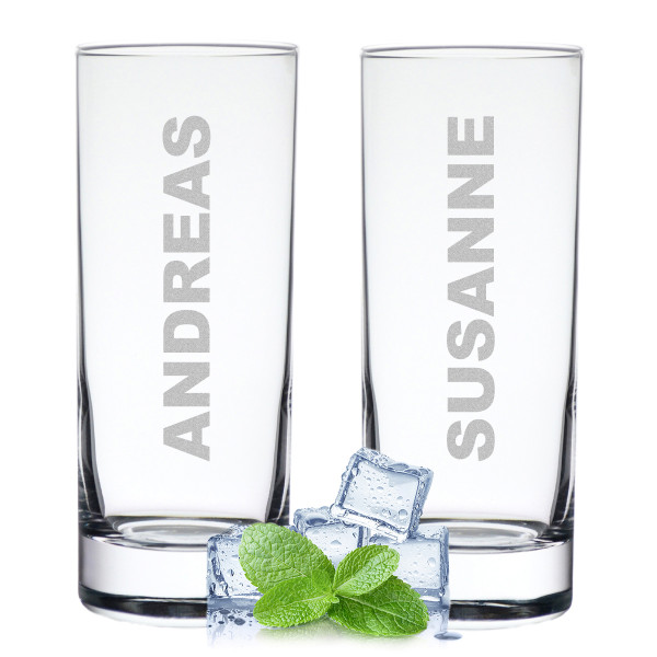 Wasser Trinkglas 2er Set mit perssonalisierter Wunschgravur