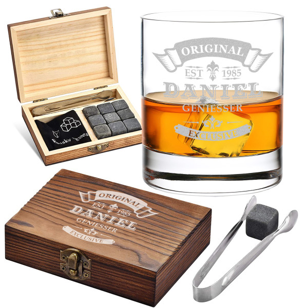 Whiskysteine Geschenkset mit personalisierten Glas
